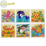 Wooden 3D Cube Puzzle 6 Side Painted 9 Pieces Animals B 041