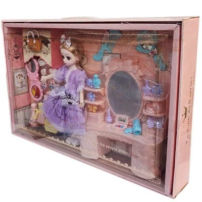 مجموعه عروسک چشم تیله ای تمام مفصلی HOME PRINCESS با میز و لوازم آرایش مدل 8722